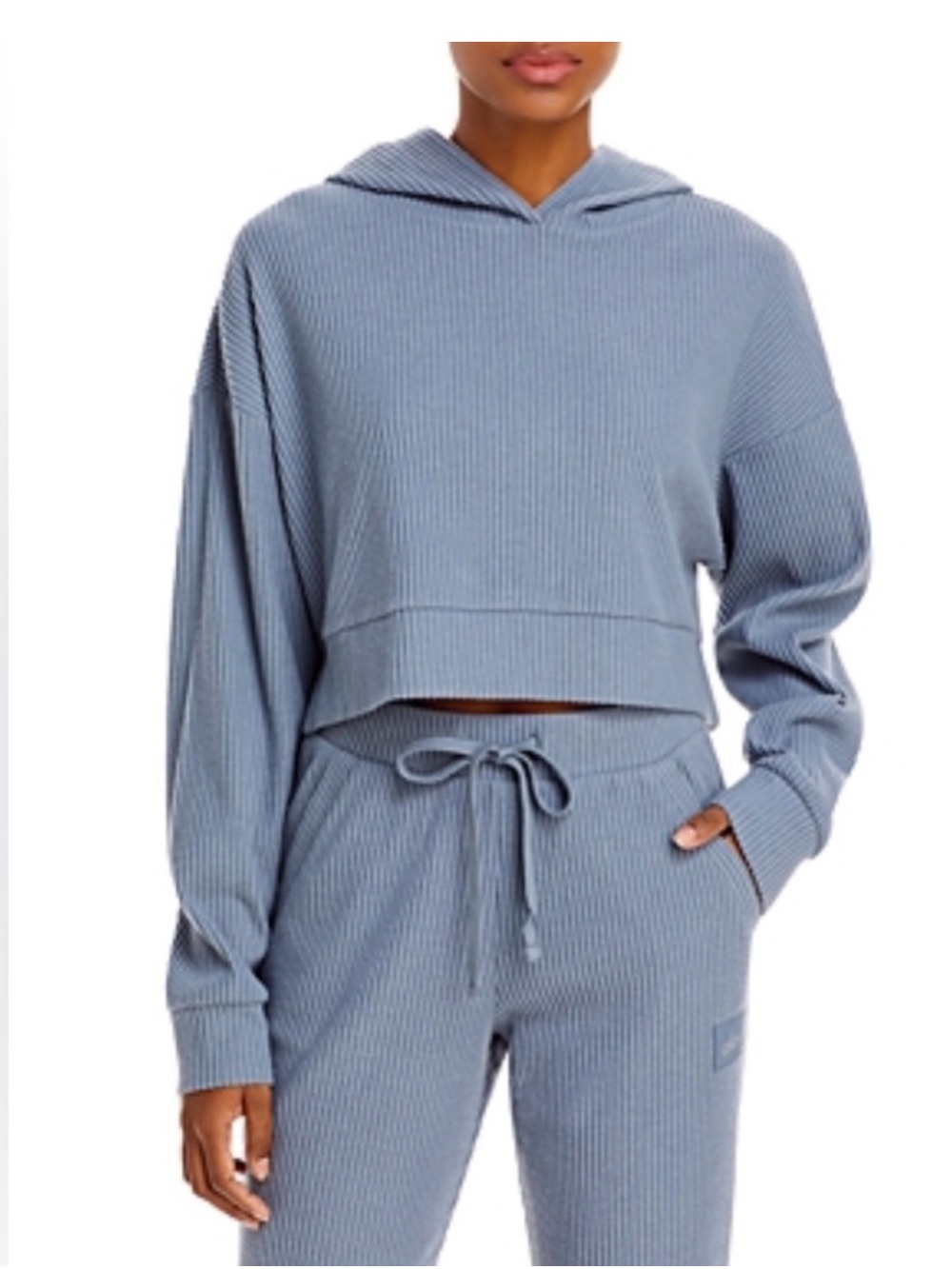 ALO Yoga steel Blue Ribbed Hoodie  jogger panszset sz xs  euc fit small too